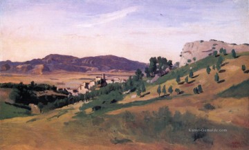  ein - Olevano der Stadt und den Felsen plein air Romantik Jean Baptiste Camille Corot